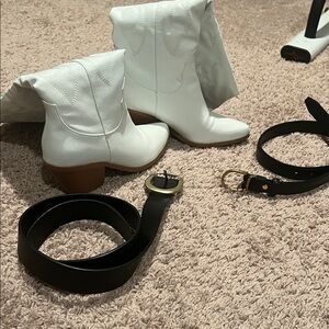 Stylish White Boots and 2 Black Belts